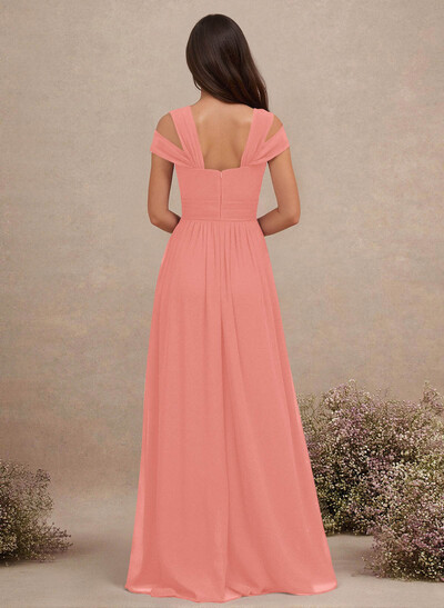 V-Neck Sleeveless Floor-Length Chiffon Bridesmaid Dresses With Split Front