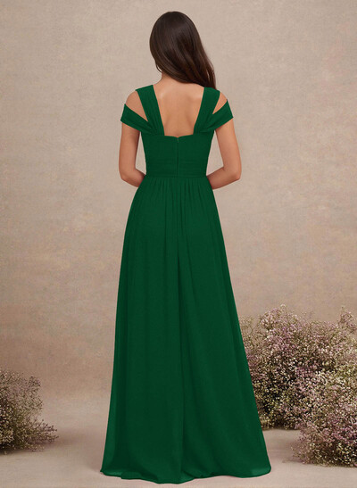 V-Neck Sleeveless Floor-Length Chiffon Bridesmaid Dresses With Split Front