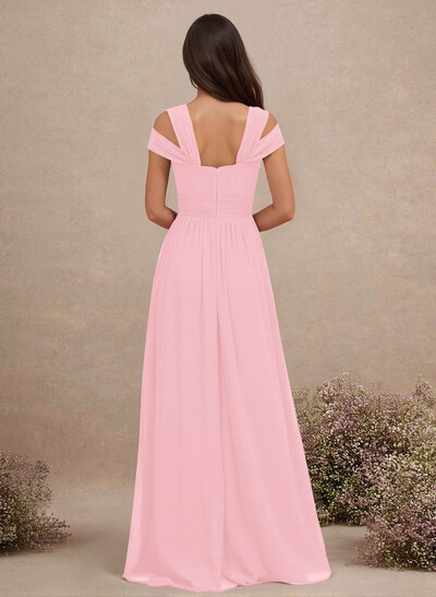 V-Neck Sleeveless Floor-Length Chiffon Bridesmaid Dresses With Split Front