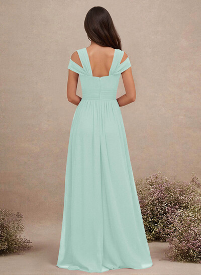 V-Neck Sleeveless Floor-Length Chiffon Bridesmaid Dresses With Split Front