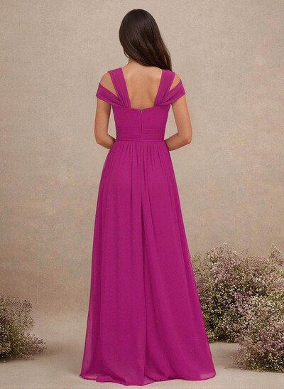 V-Neck Sleeveless Floor-Length Chiffon Bridesmaid Dresses With Split Front