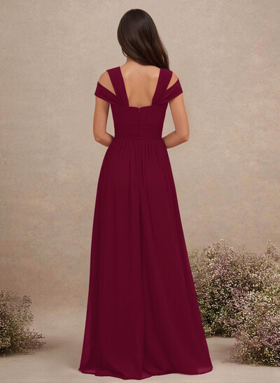 V-Neck Sleeveless Floor-Length Chiffon Bridesmaid Dresses With Split Front