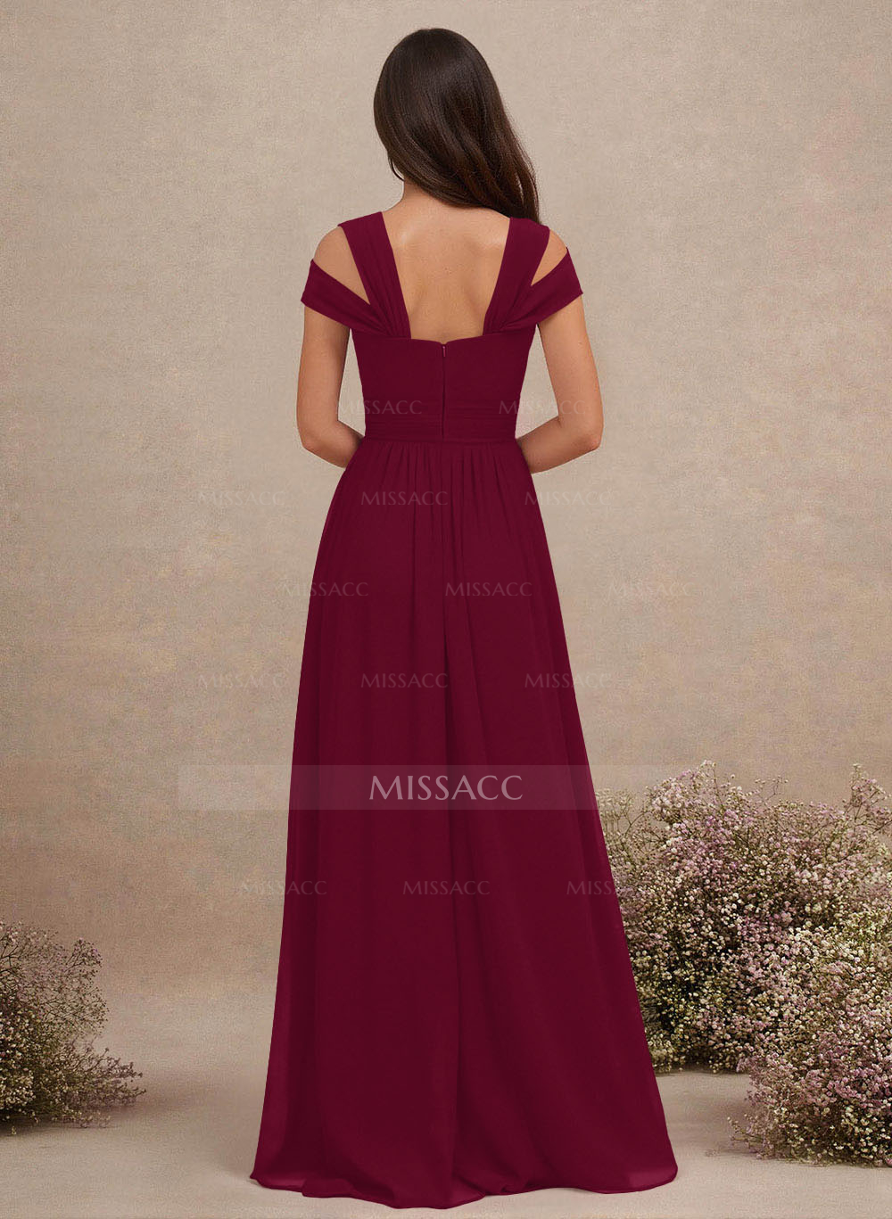 V-Neck Sleeveless Floor-Length Chiffon Bridesmaid Dresses With Split Front