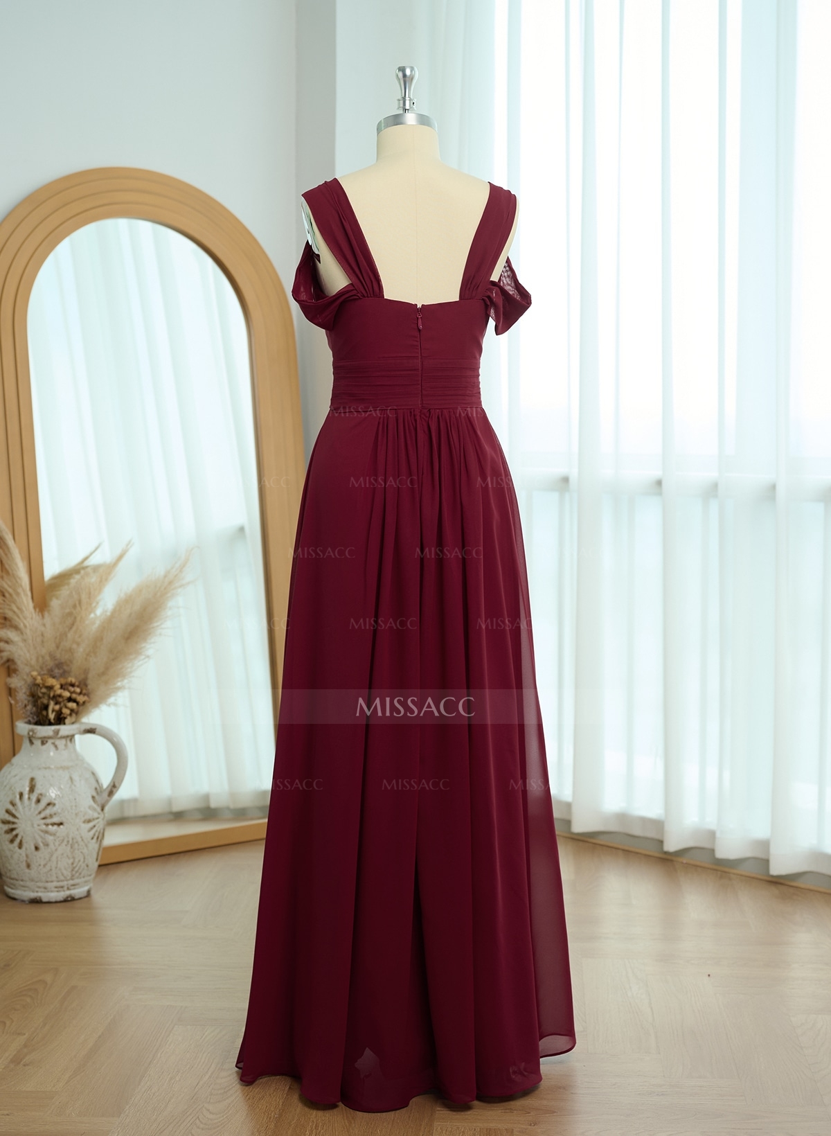 V-Neck Sleeveless Floor-Length Chiffon Bridesmaid Dresses With Split Front