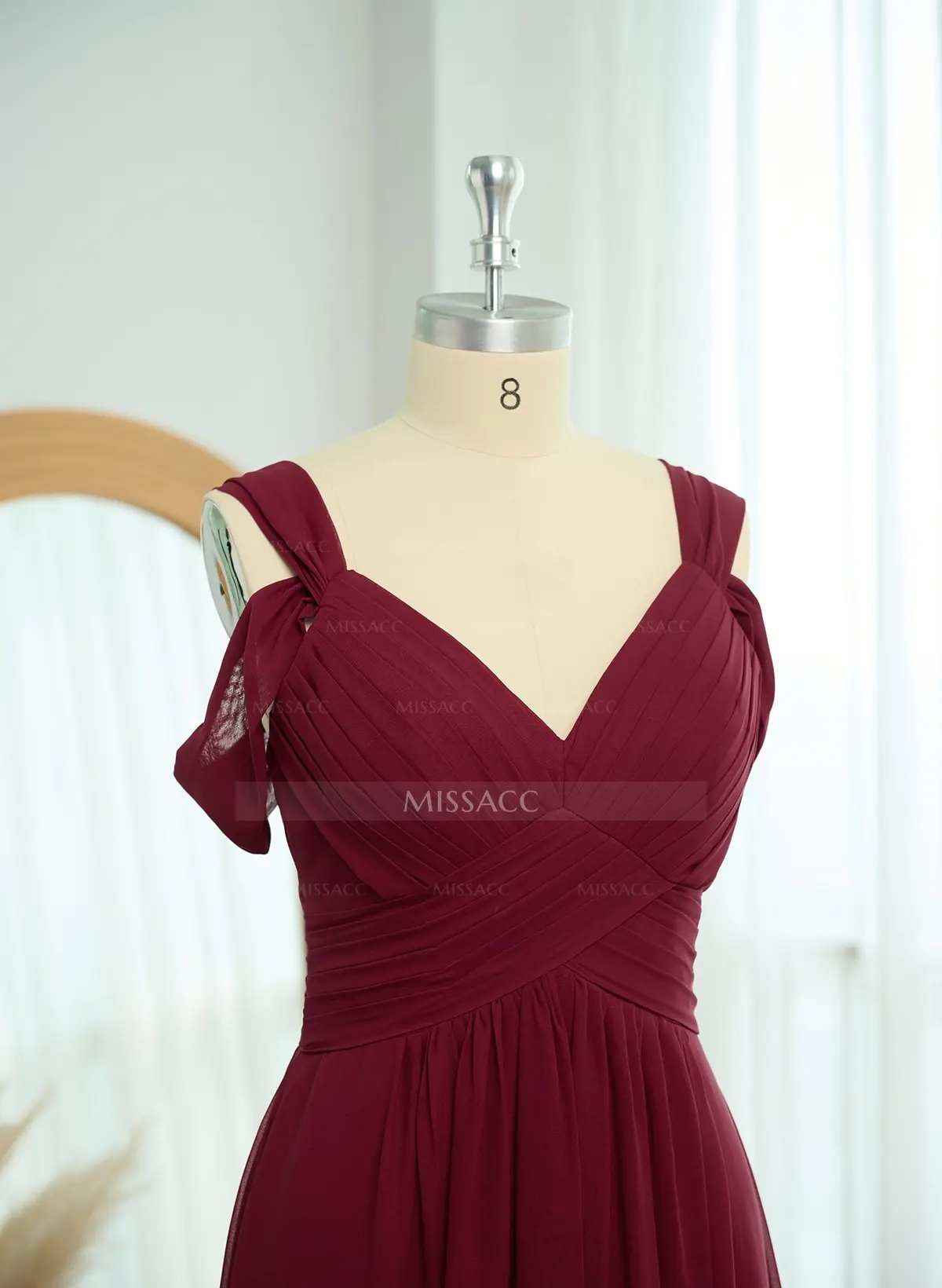 V-Neck Sleeveless Floor-Length Chiffon Bridesmaid Dresses With Split Front  - Missacc