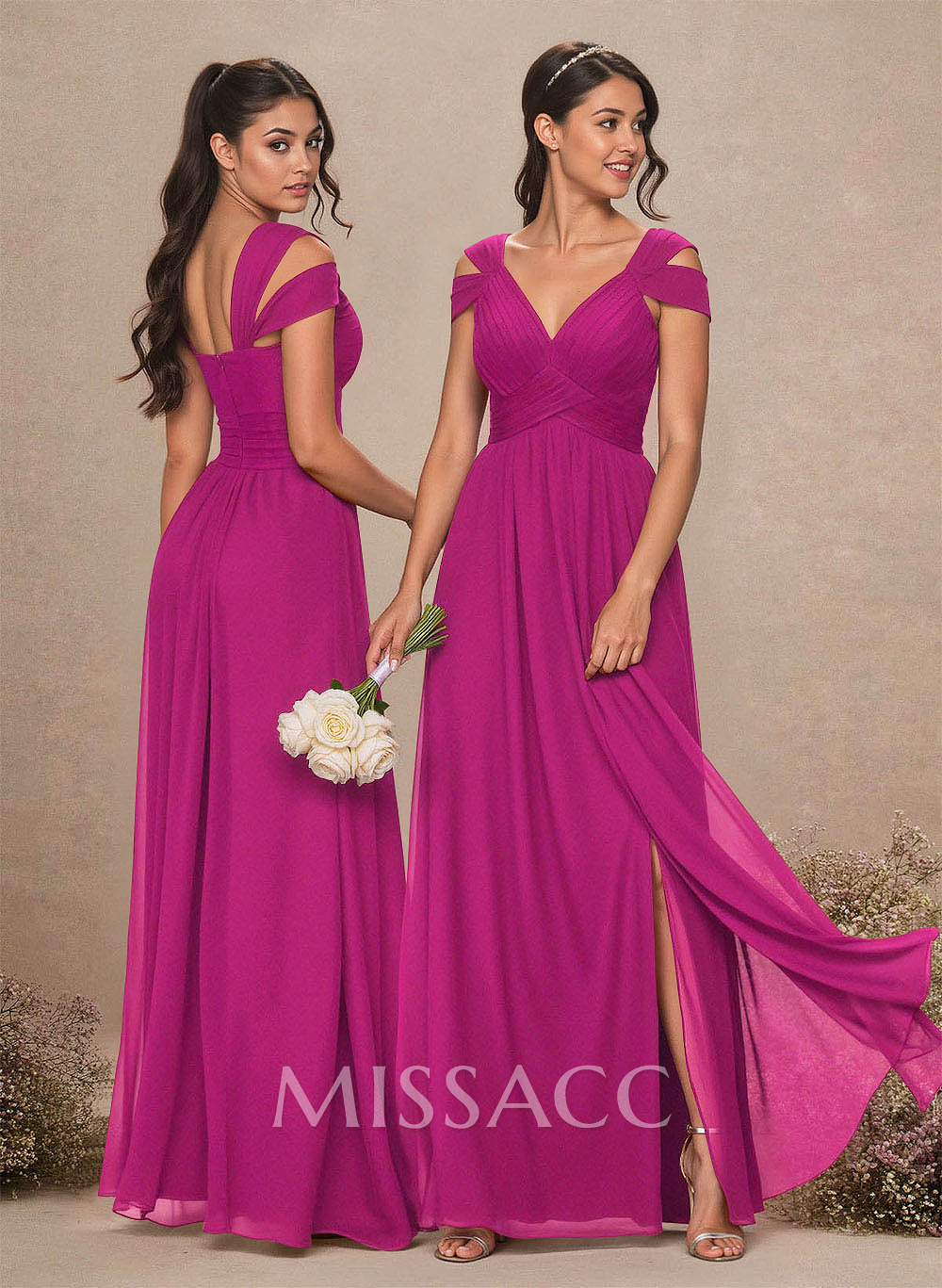 V-Neck Sleeveless Floor-Length Chiffon Bridesmaid Dresses With Split Front