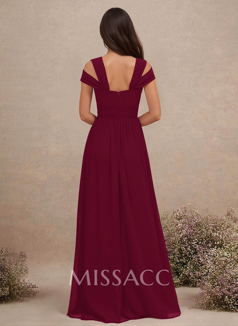 V-Neck Sleeveless Floor-Length Chiffon Bridesmaid Dresses With Split Front