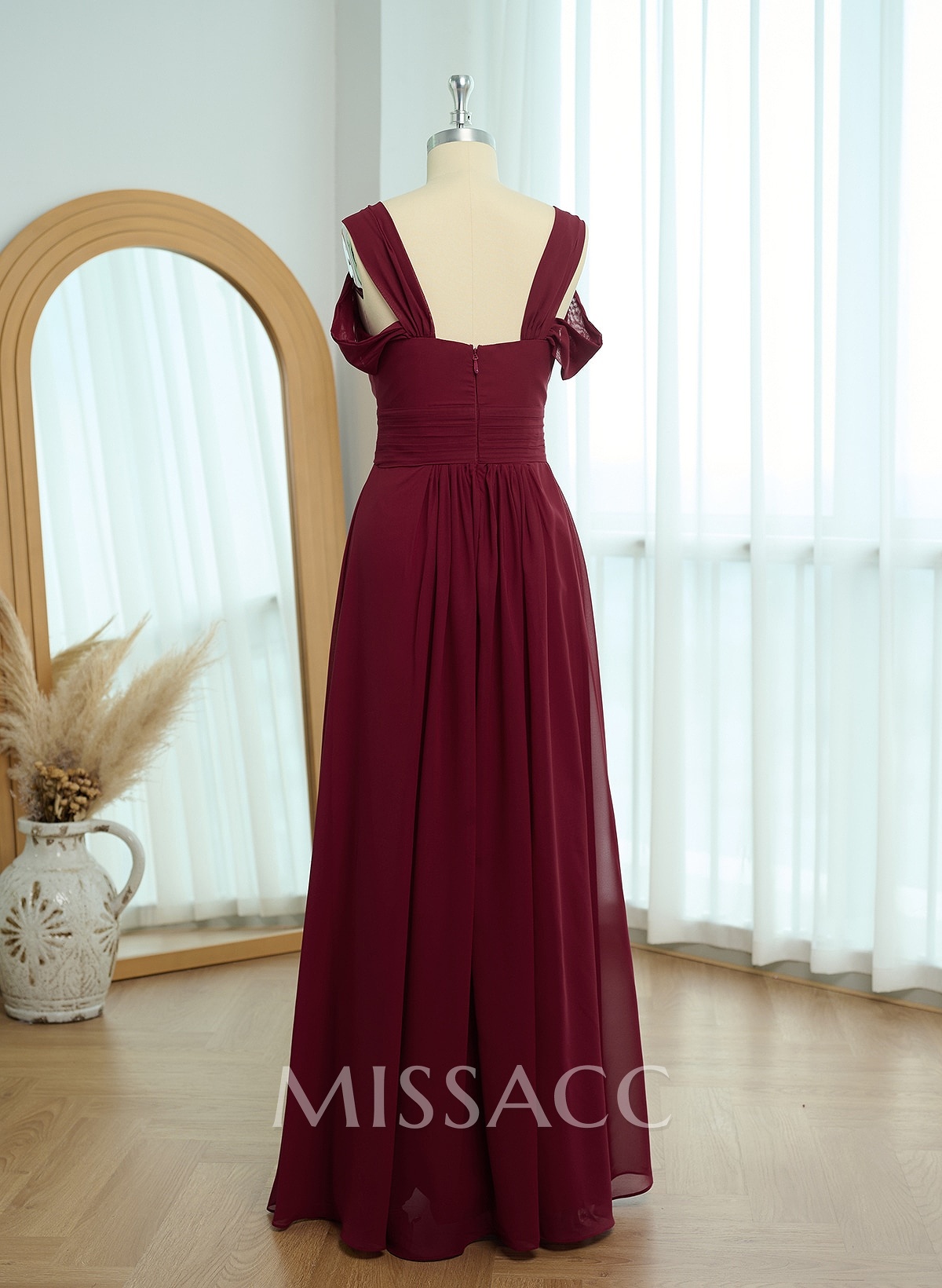 V-Neck Sleeveless Floor-Length Chiffon Bridesmaid Dresses With Split Front