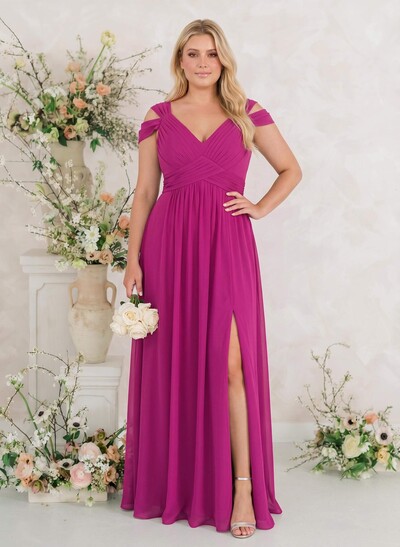 V-Neck Sleeveless Floor-Length Chiffon Bridesmaid Dresses With Split Front