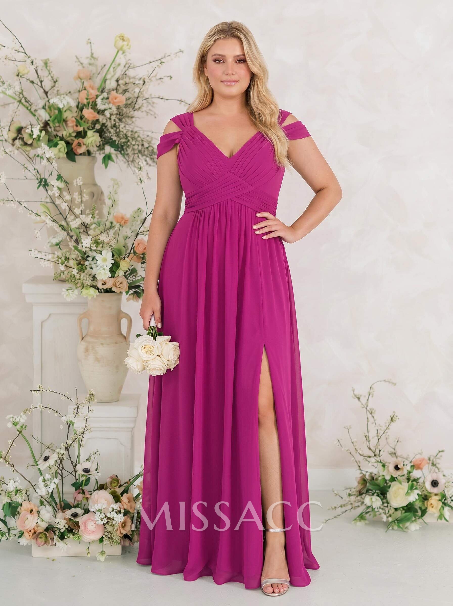V-Neck Sleeveless Floor-Length Chiffon Bridesmaid Dresses With Split Front V-Neck Sleeveless Floor-Length Chiffon Bridesmaid Dresses With Split Front