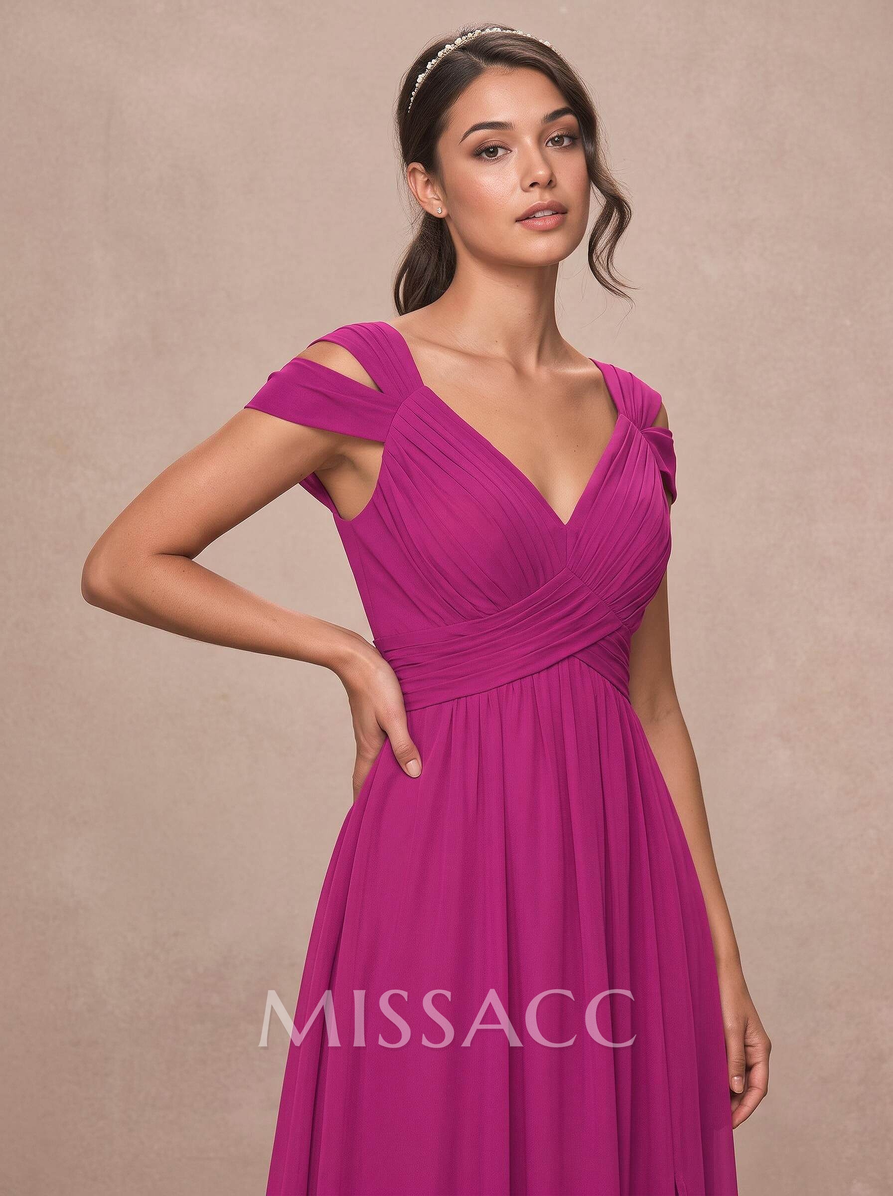 V-Neck Sleeveless Floor-Length Chiffon Bridesmaid Dresses With Split Front V-Neck Sleeveless Floor-Length Chiffon Bridesmaid Dresses With Split Front