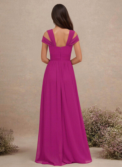 V-Neck Sleeveless Floor-Length Chiffon Bridesmaid Dresses With Split Front