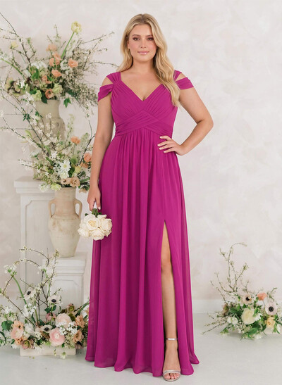 V-Neck Sleeveless Floor-Length Chiffon Bridesmaid Dresses With Split Front