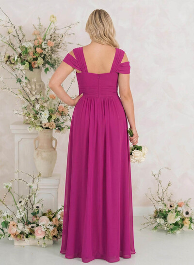 V-Neck Sleeveless Floor-Length Chiffon Bridesmaid Dresses With Split Front