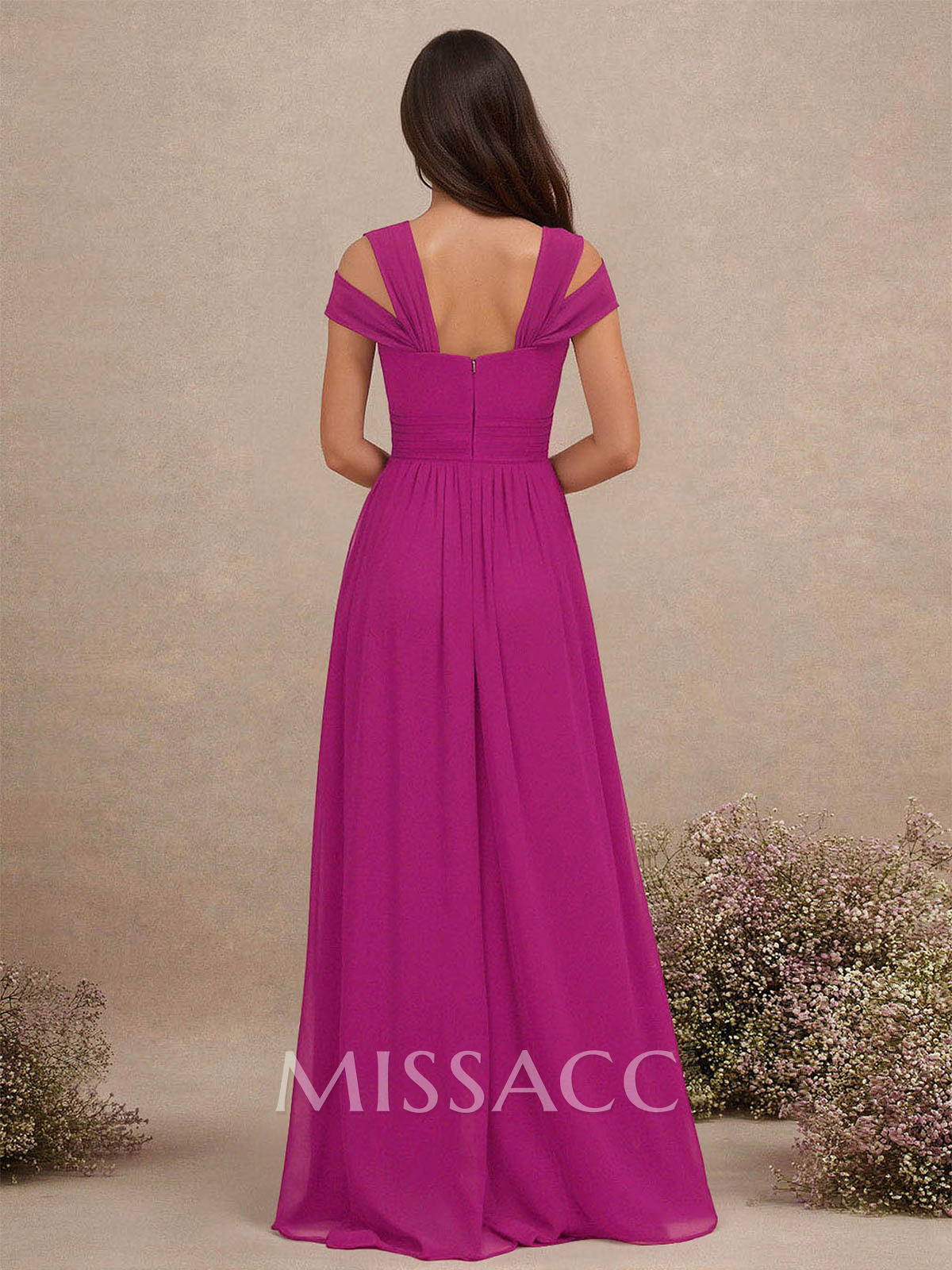 V-Neck Sleeveless Floor-Length Chiffon Bridesmaid Dresses With Split Front