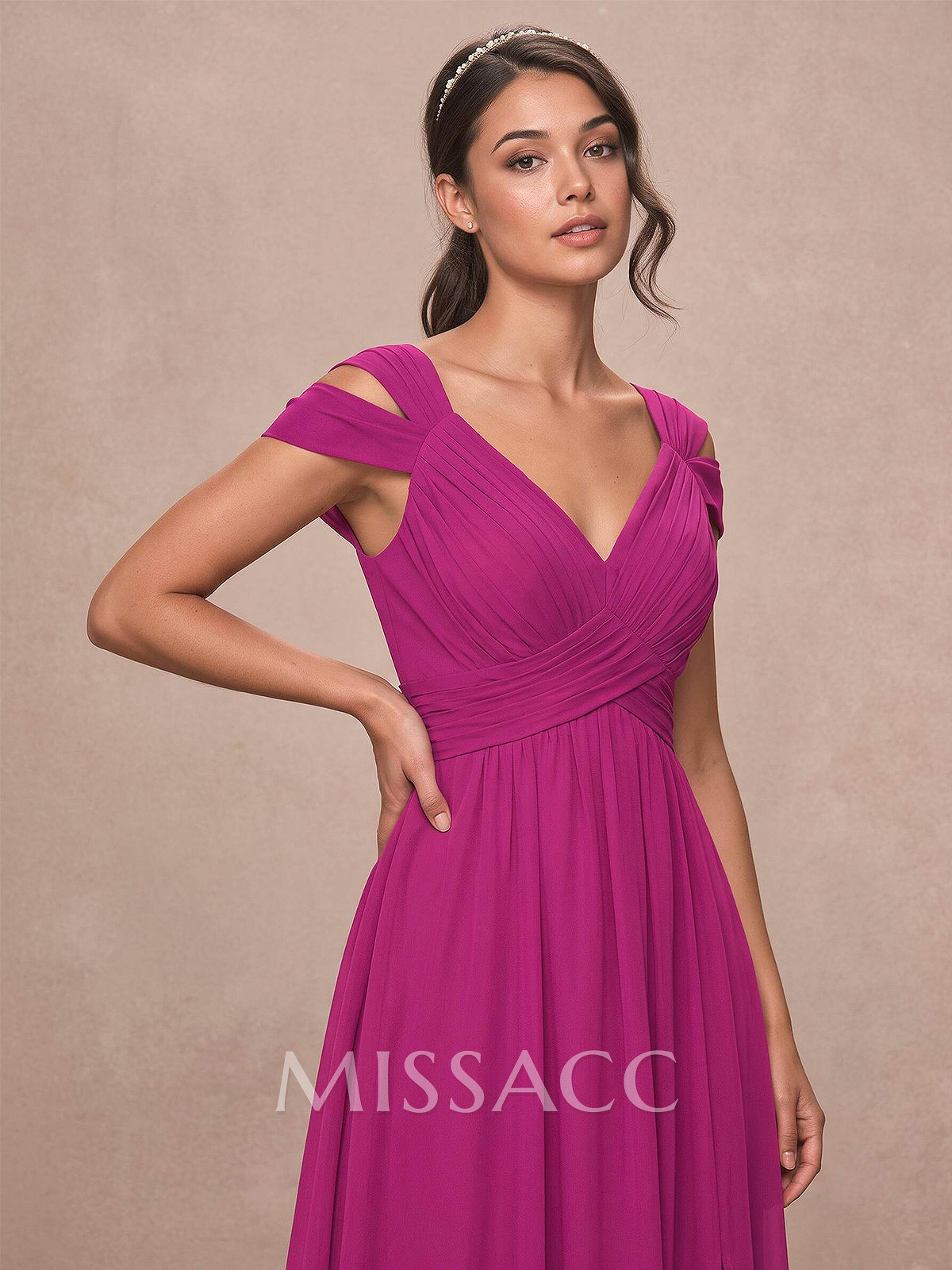 V-Neck Sleeveless Floor-Length Chiffon Bridesmaid Dresses With Split Front