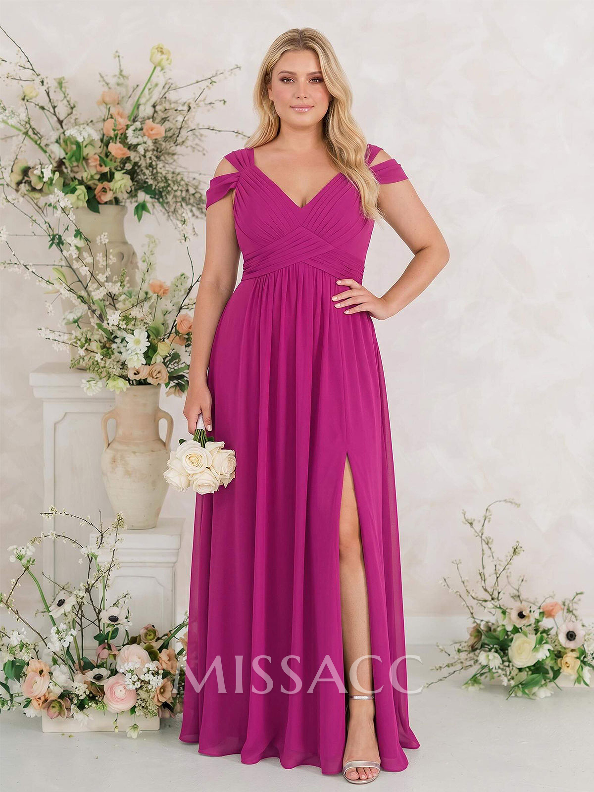 V-Neck Sleeveless Floor-Length Chiffon Bridesmaid Dresses With Split Front