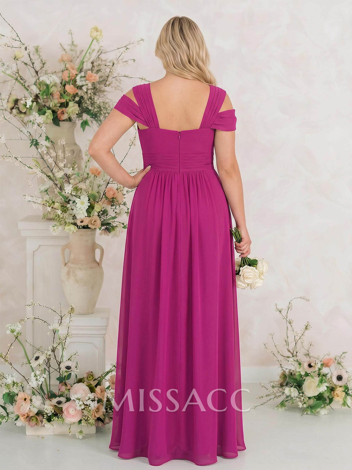 V-Neck Sleeveless Floor-Length Chiffon Bridesmaid Dresses With Split Front
