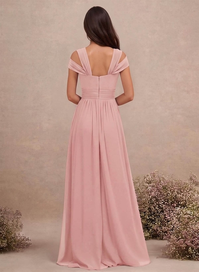 V-Neck Sleeveless Floor-Length Chiffon Bridesmaid Dresses With Split Front
