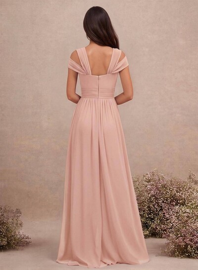 V-Neck Sleeveless Floor-Length Chiffon Bridesmaid Dresses With Split Front