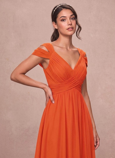 V-Neck Sleeveless Floor-Length Chiffon Bridesmaid Dresses With Split Front