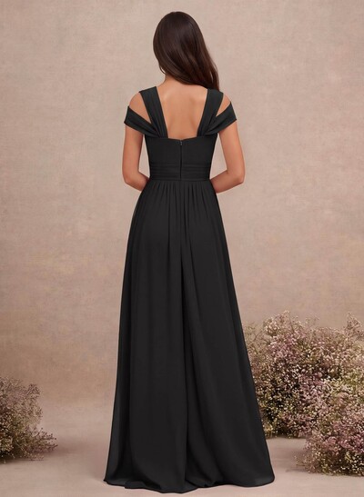 V-Neck Sleeveless Floor-Length Chiffon Bridesmaid Dresses With Split Front