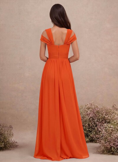 V-Neck Sleeveless Floor-Length Chiffon Bridesmaid Dresses With Split Front