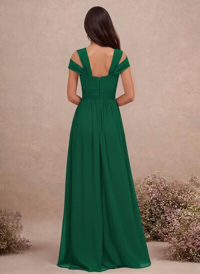 V-Neck Sleeveless Floor-Length Chiffon Bridesmaid Dresses With Split Front