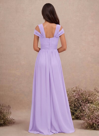 V-Neck Sleeveless Floor-Length Chiffon Bridesmaid Dresses With Split Front