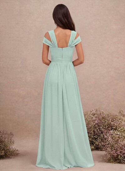 V-Neck Sleeveless Floor-Length Chiffon Bridesmaid Dresses With Split Front