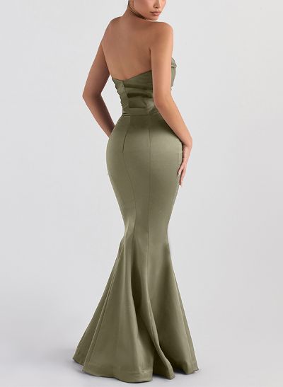 Trumpet/Mermaid V-Neck Sleeveless Floor-Length Matte Satin Bridesmaid Dresses