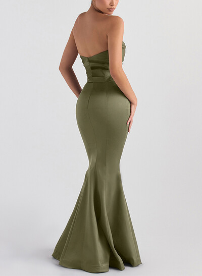 Trumpet/Mermaid V-Neck Sleeveless Floor-Length Matte Satin Bridesmaid Dresses
