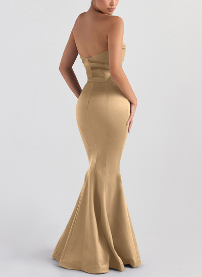 Trumpet/Mermaid V-Neck Sleeveless Floor-Length Matte Satin Bridesmaid Dresses