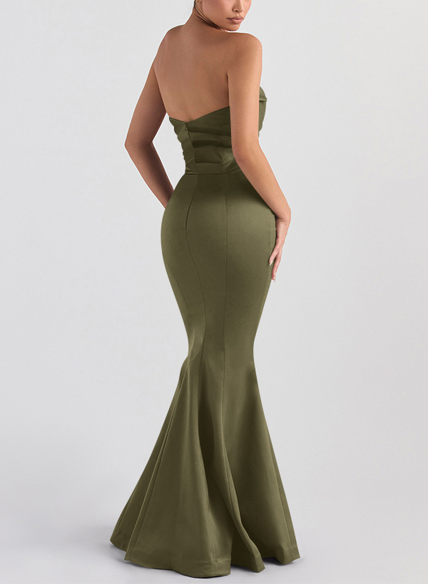 Trumpet/Mermaid V-Neck Sleeveless Floor-Length Matte Satin Bridesmaid Dresses