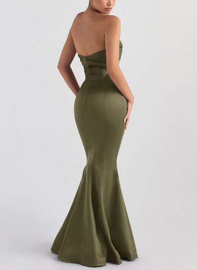 Trumpet/Mermaid V-Neck Sleeveless Floor-Length Matte Satin Bridesmaid Dresses