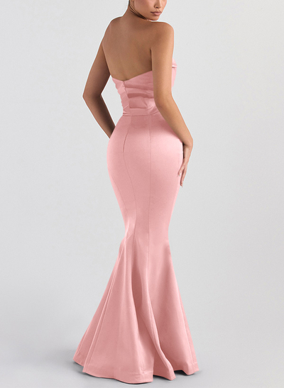 Trumpet/Mermaid V-Neck Sleeveless Floor-Length Matte Satin Bridesmaid Dresses