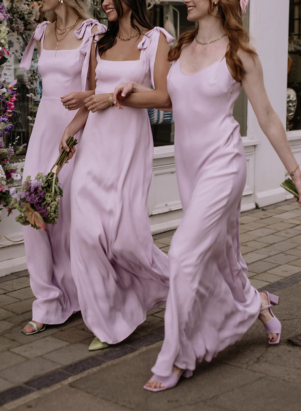 Sheath Square Neckline Sleeveless Floor-Length Chiffon Bridesmaid Dresses
