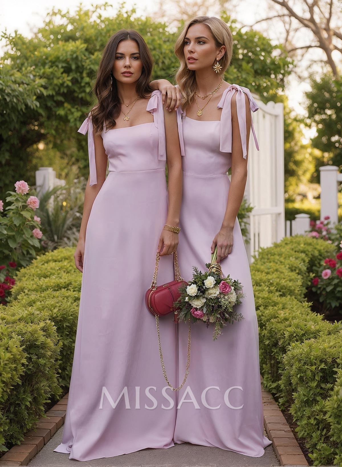 Sheath Square Neckline Sleeveless Floor-Length Chiffon Bridesmaid Dresses