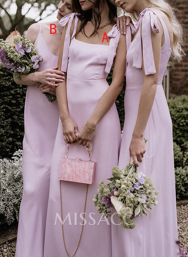 Sheath Square Neckline Sleeveless Floor-Length Chiffon Bridesmaid Dresses