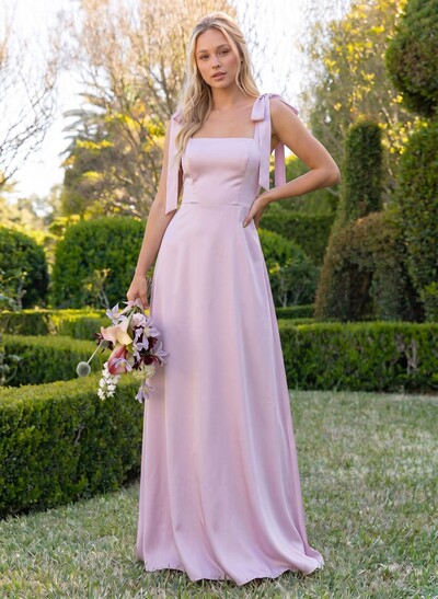 Sheath Square Neckline Sleeveless Floor-Length Chiffon Bridesmaid Dresses