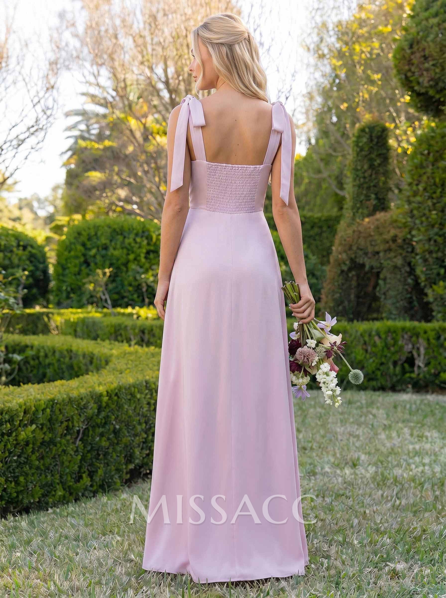 Sheath Square Neckline Sleeveless Floor-Length Chiffon Bridesmaid Dresses