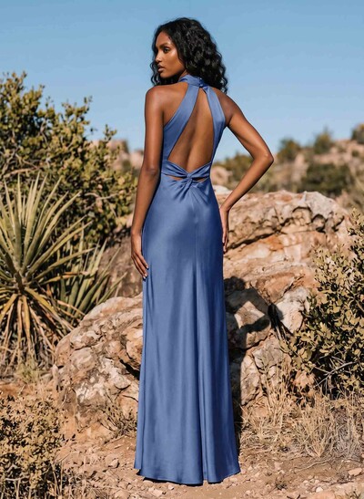 Sheath/Column Halter Sleeveless Stretch Satin Bridesmaid Dresses