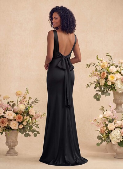 Sleeveless Stretch Satin Mermaid Bridesmaid Dresses With Cowl Neck And Bow