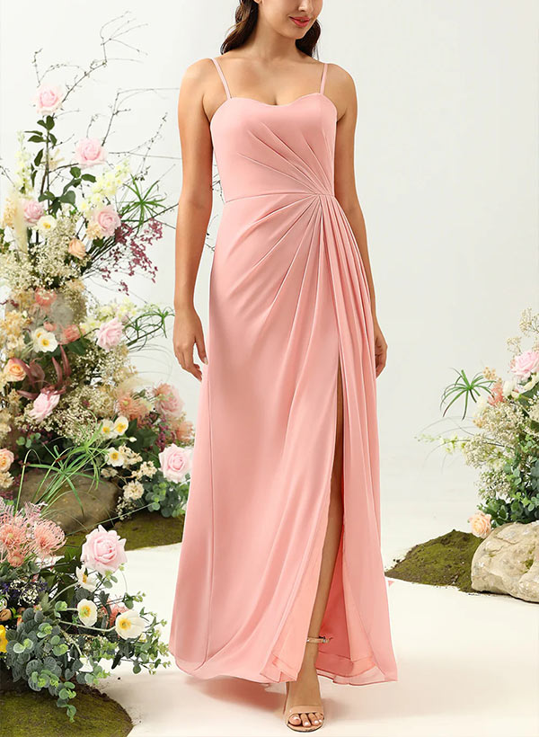 A-Line V-Neck Sleeveless Floor-Length Chiffon Bridesmaid Dresses With Split Front
