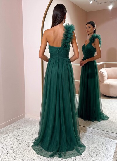 One-Shoulder A-Line Tulle Bridesmaid Dresses