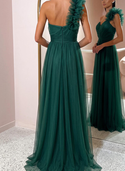 One-Shoulder A-Line Tulle Bridesmaid Dresses