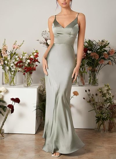 Mermaid V-Neck Sleeveless Floor-Length Charmeuse Bridesmaid Dresses