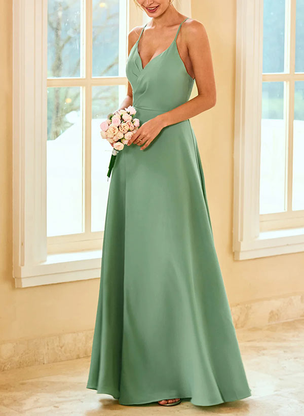 A-Line V-Neck Sleeveless Floor-Length Chiffon Bridesmaid Dresses With Split Front