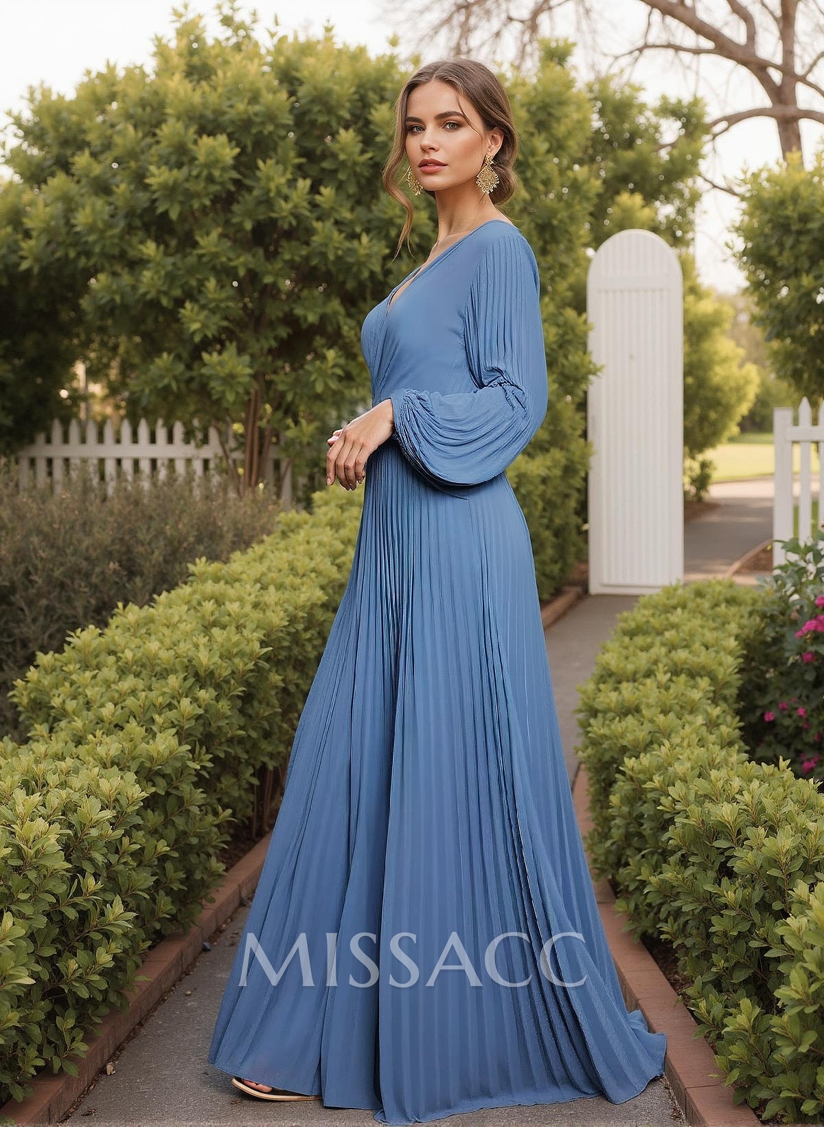 A-Line One-Shoulder Long Sleeves Floor-Length Chiffon Bridesmaid Dresses With Pleated A-Line One-Shoulder Long Sleeves Floor-Length Chiffon Bridesmaid Dresses With Pleated