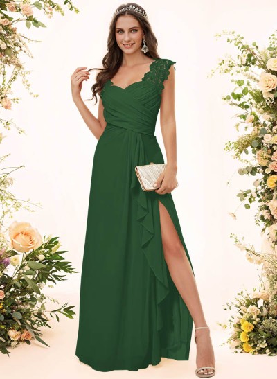 Sheath Sweetheart Sleeveless Floor-Length Chiffon Bridesmaid Dresses With Lace